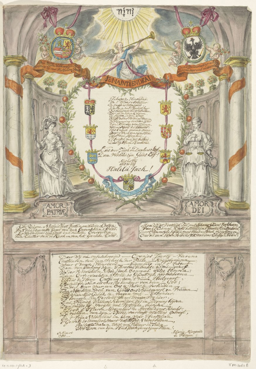 Verso para la princesa Guillermina en el cuadragésimo cumpleaños del príncipe Guillermo V, 1788 de Maria Margaretha la Fargue
