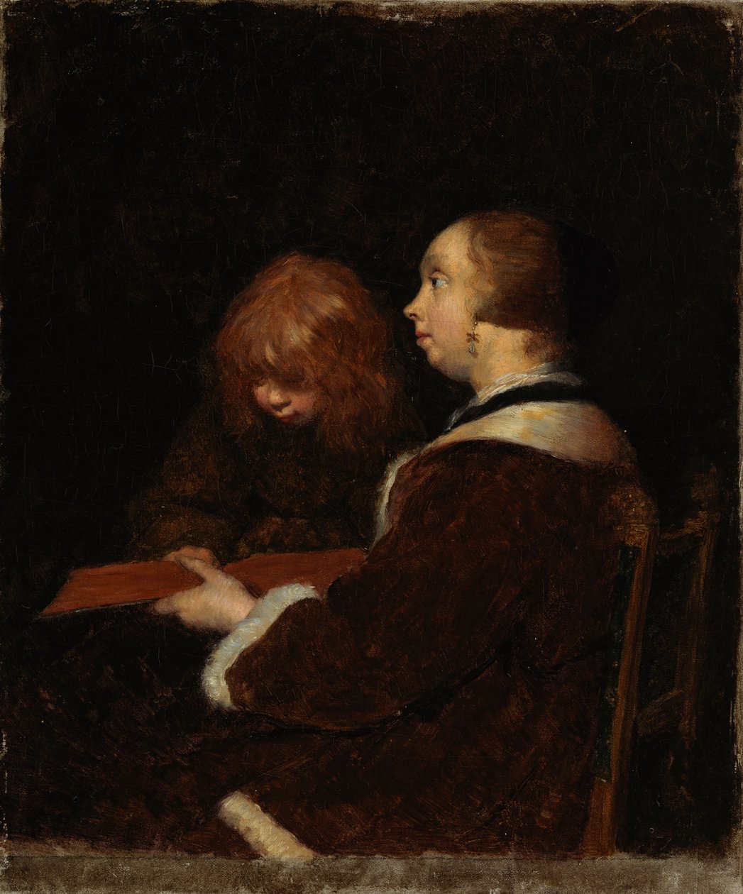 La lección de lectura, copia según Ter Borch de Maria Wiik