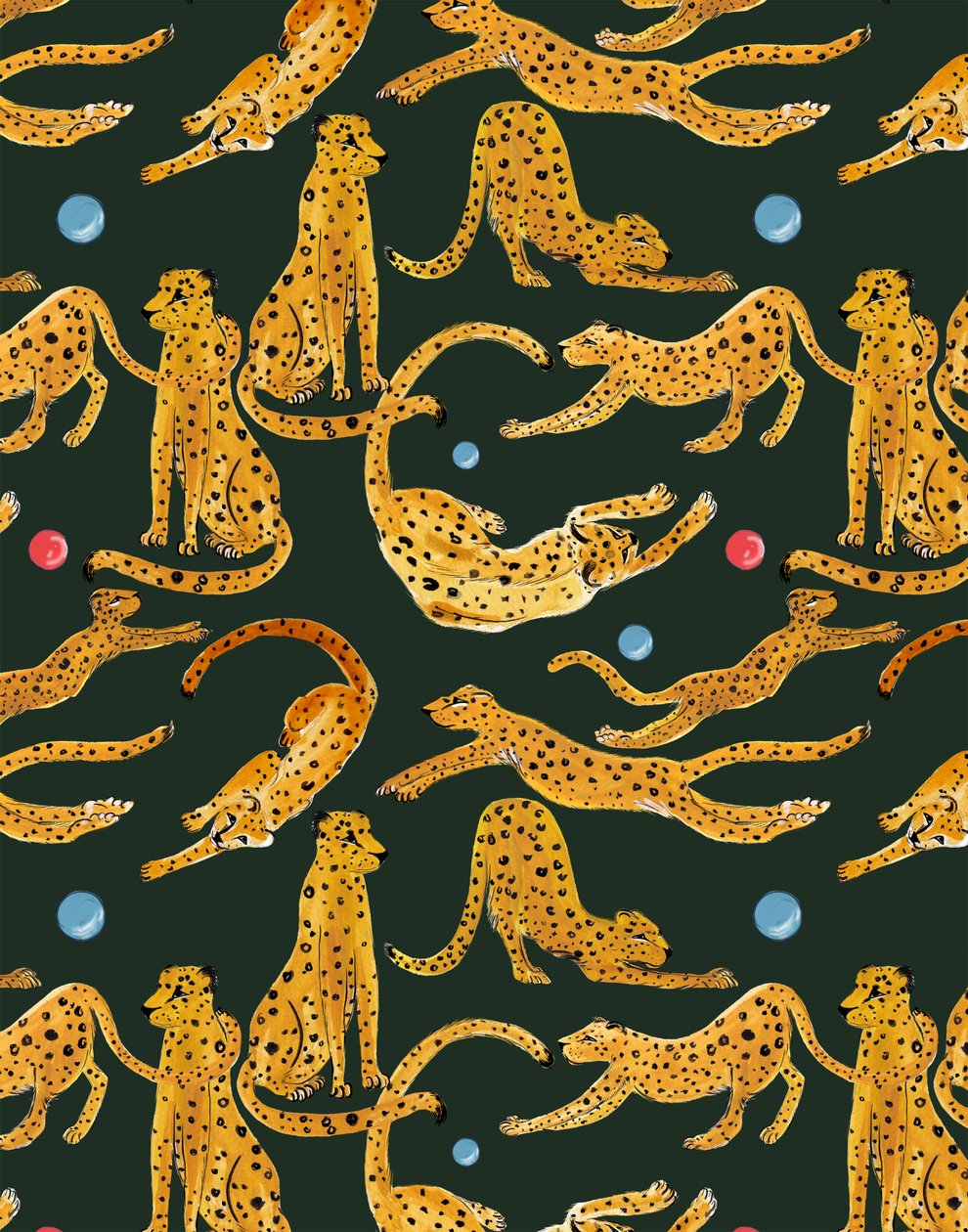 Leopardos jugando, 2020 (acuarela y bolígrafo sobre papel) de Marianna Kulukundis