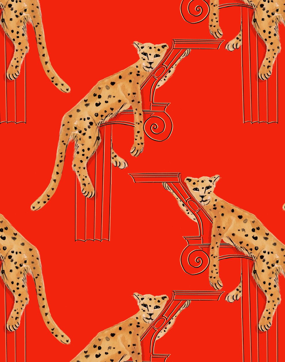 Leopardos tumbados de cerca, 2020 (acuarela y bolígrafo sobre papel) de Marianna Kulukundis