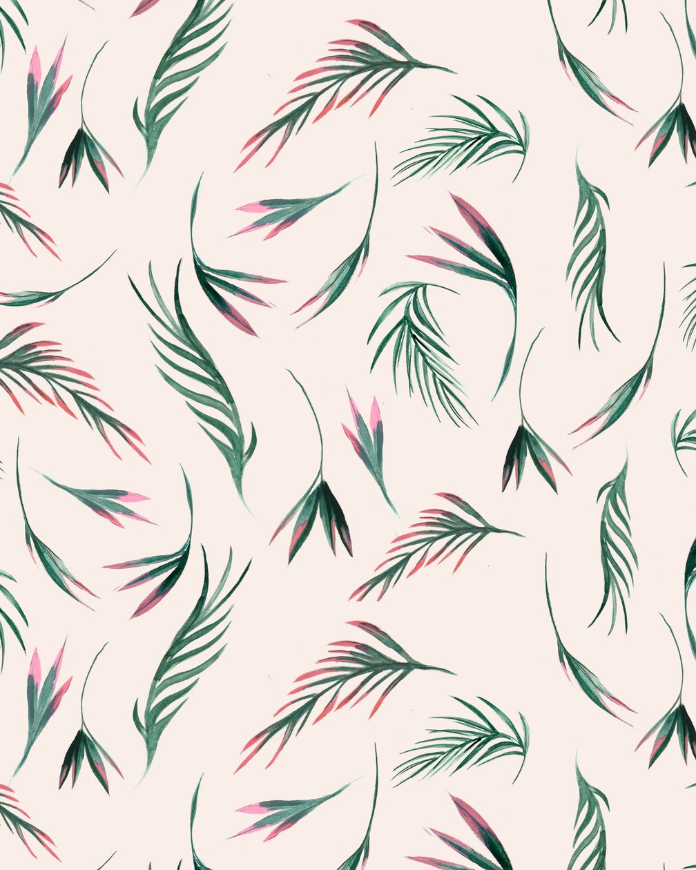 Hojas tropicales en rosa, 2020 (acuarela) de Marianna Kulukundis