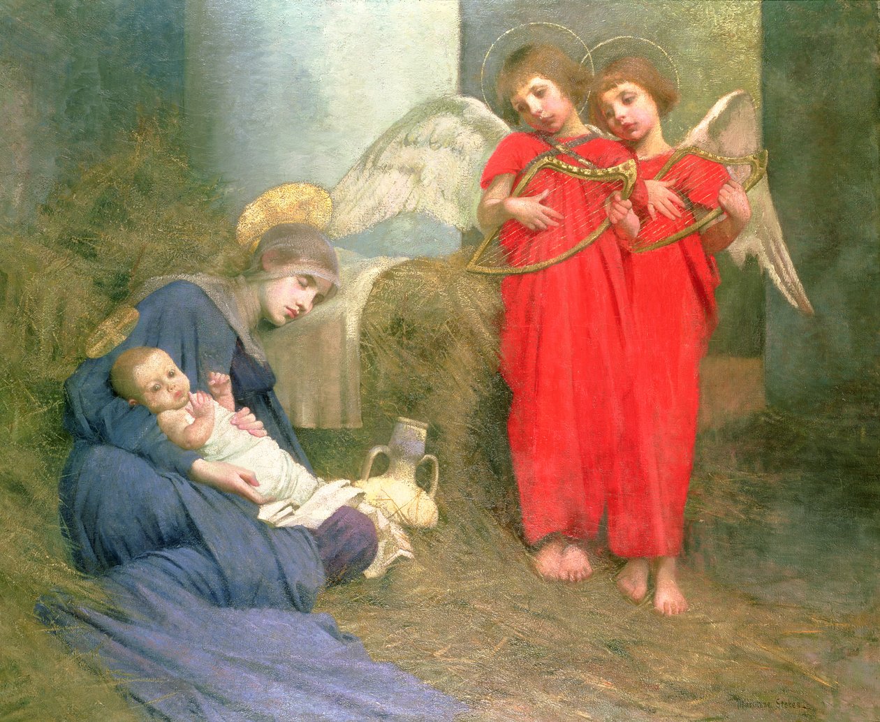 Ángeles entreteniendo al Niño Santo, 1893 de Marianne Stokes