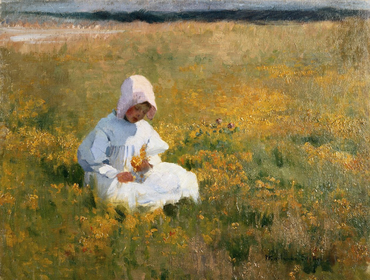 En un campo de ranúnculos de Marianne Stokes