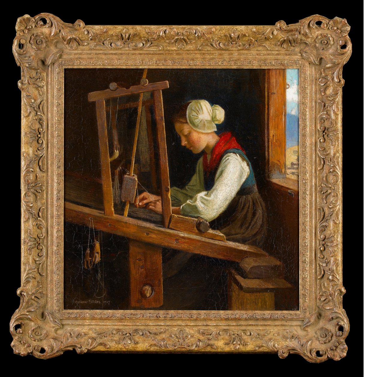 El tejedor: Un telar de cabaña en los Alpes austriacos, 1917 de Marianne Stokes