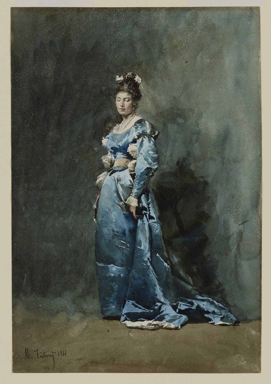 Una joven con un vestido azul, 1866 de Mariano José María Bernardo Fortuny y Carbó