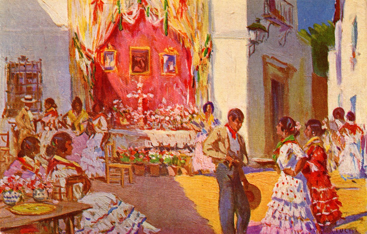 Altar de la Cruz de Mayo. Sevilla, España (ilustración) de Mariano Bertuchi