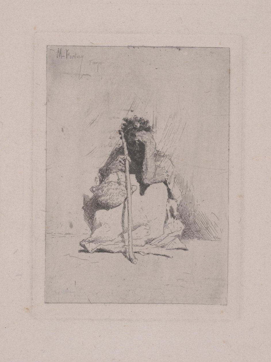 Sin título - Figura agachada con bastón de Mariano José María Bernardo Fortuny y Carbó