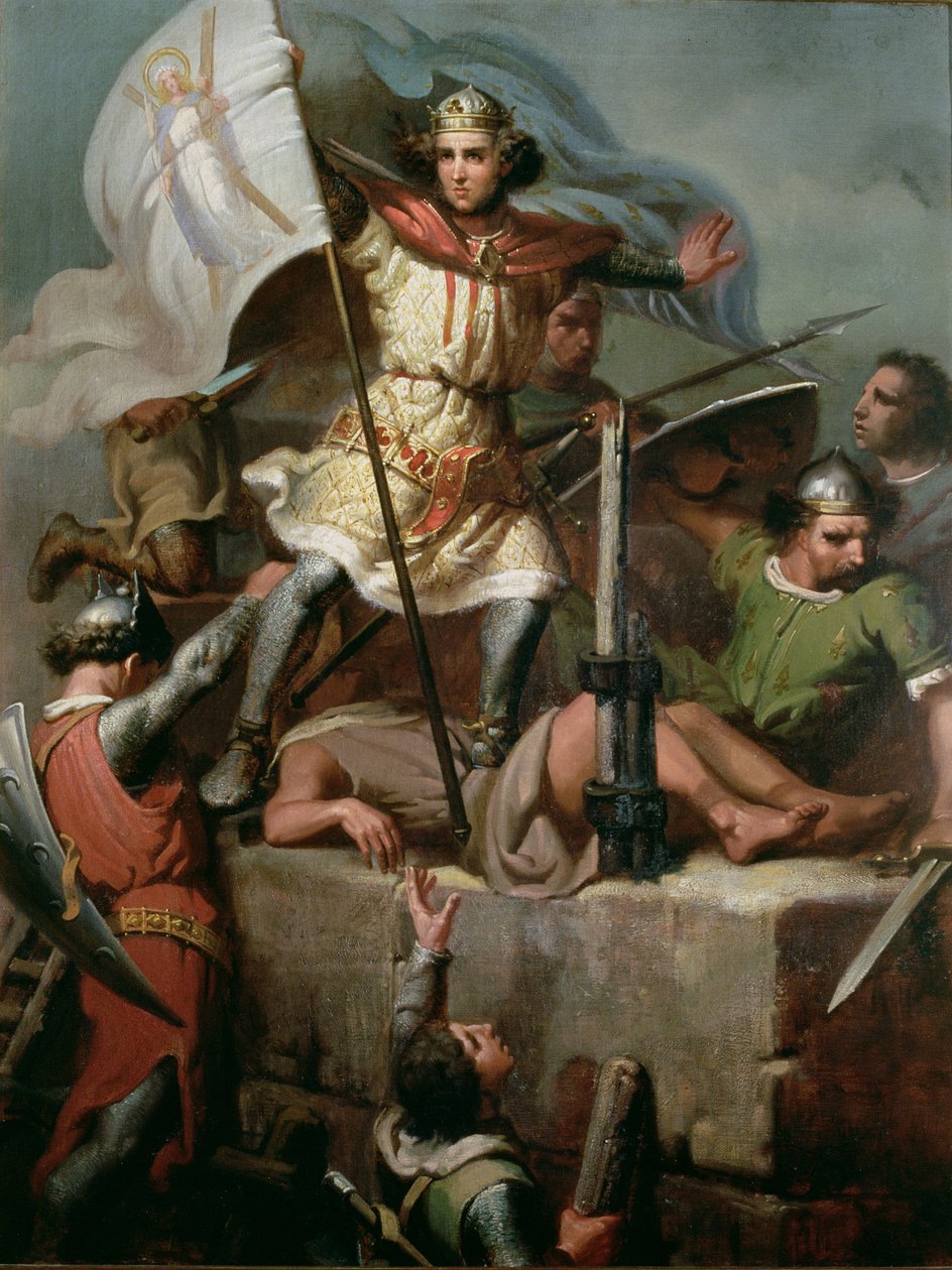 El Conde Berenguer III izando el estandarte de Barcelona en la Torre del Castillo de Foix de Mariano José María Bernardo (1838 74) Fortuny y Carbó
