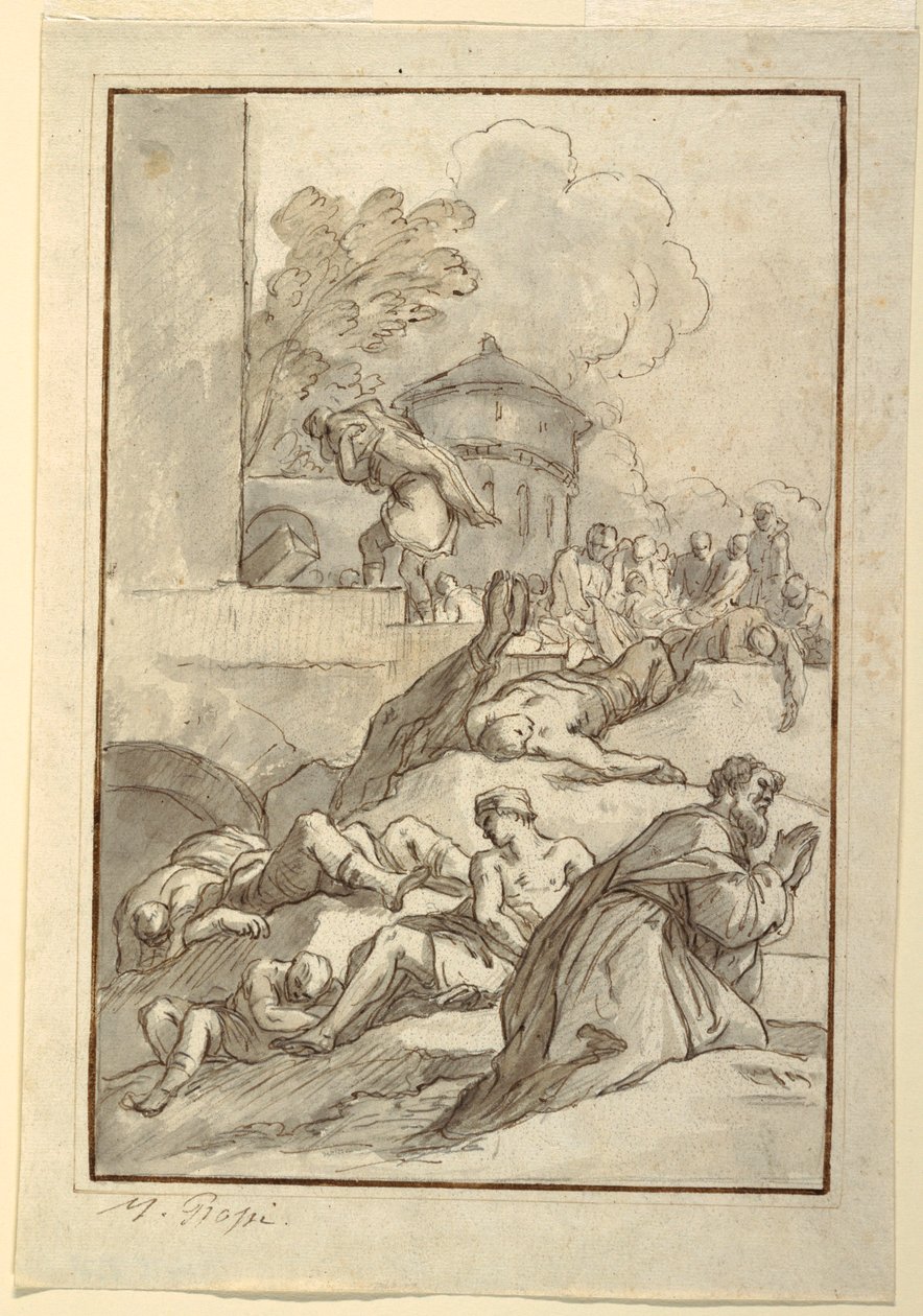 Dibujo, Estudio de un santo durante una plaga, ca. 1790 de Mariano Rossi