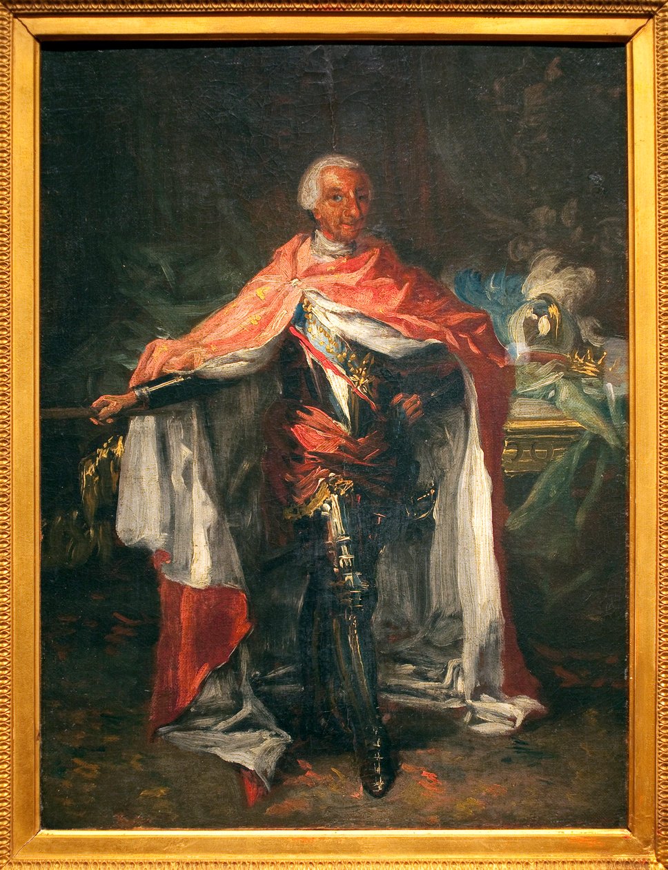 Retrato de Carlos III de España (1716-1788) - Pintura de Mariano Salvador Maella (1739-1819), óleo sobre lienzo, boceto, arte español de Mariano Salvador de Maella