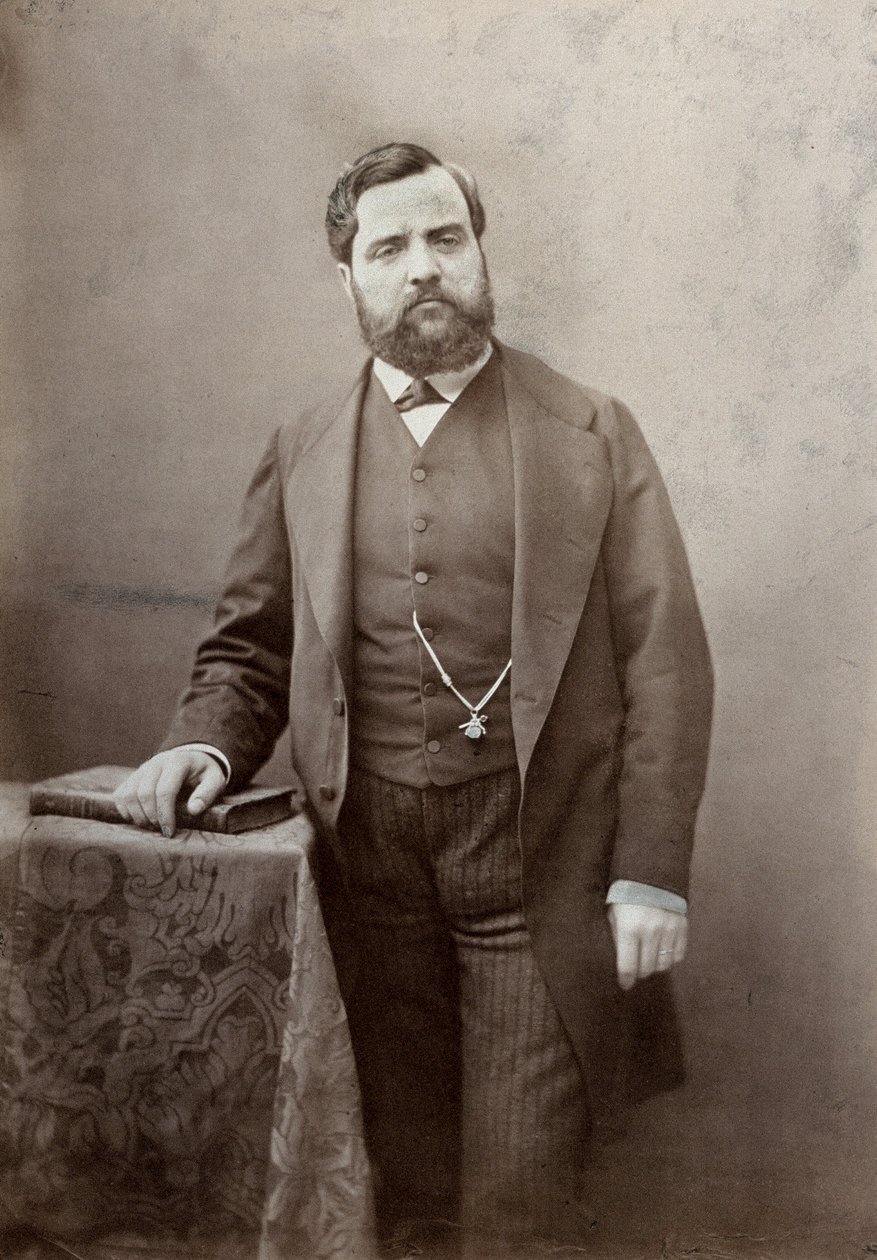 Retrato de tres cuartos del pintor Thomas Couture, con bigote y barba espesa (foto en b/n) de Marie Alexandre Alophe