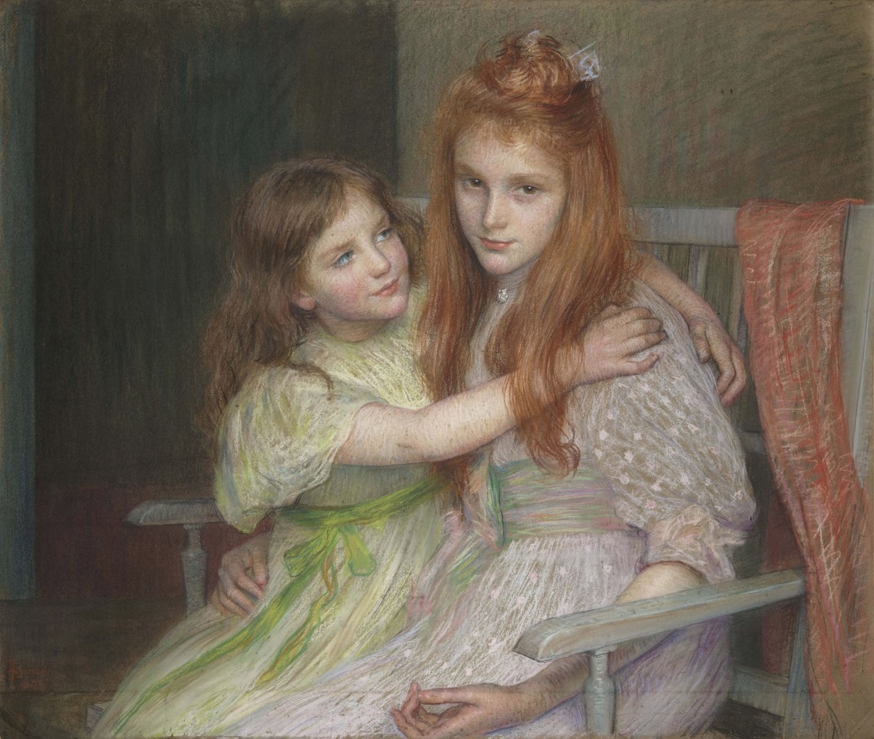 Dos chicas sentadas en un banco de Marie Louise Catherine Breslau
