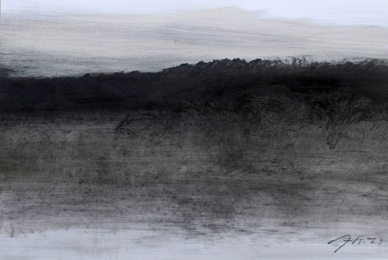 Atardecer, 2023 (óleo y carboncillo sobre papel) de Marina Falco