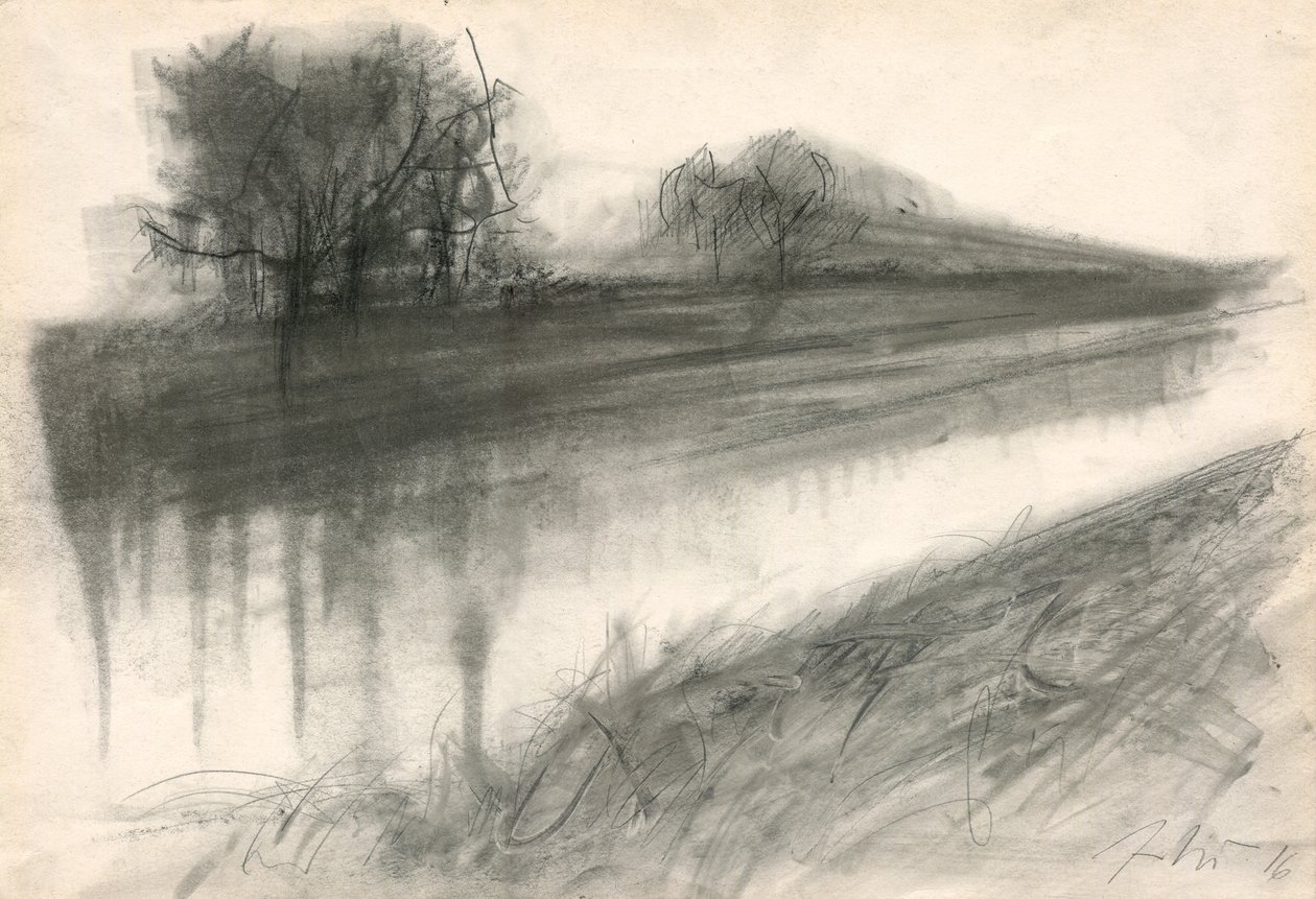 En el río, 2018 (carboncillo sobre papel) de Marina Falco