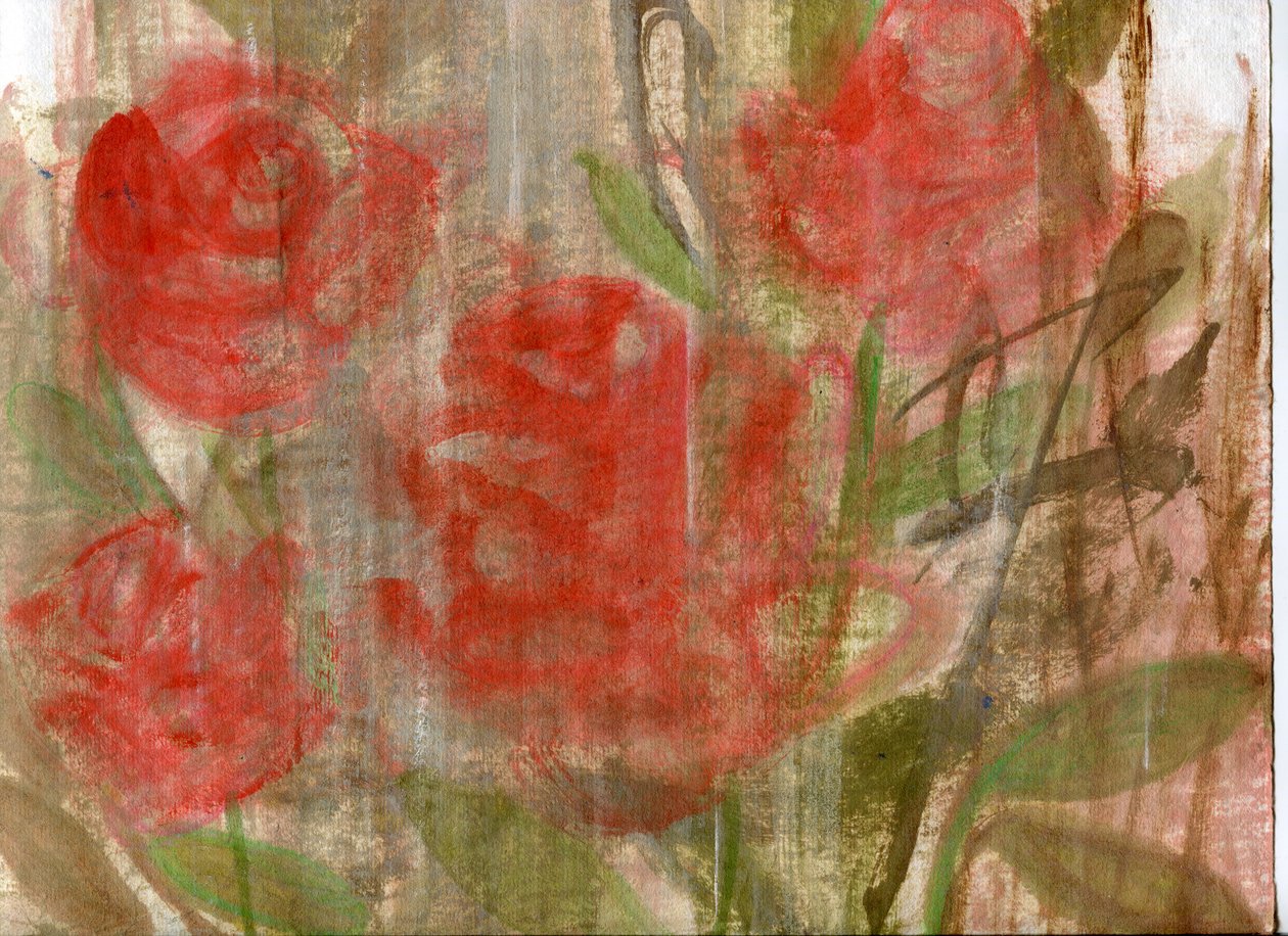 Rosas rojas, 2020 (óleo y técnica mixta sobre papel) de Marina Falco