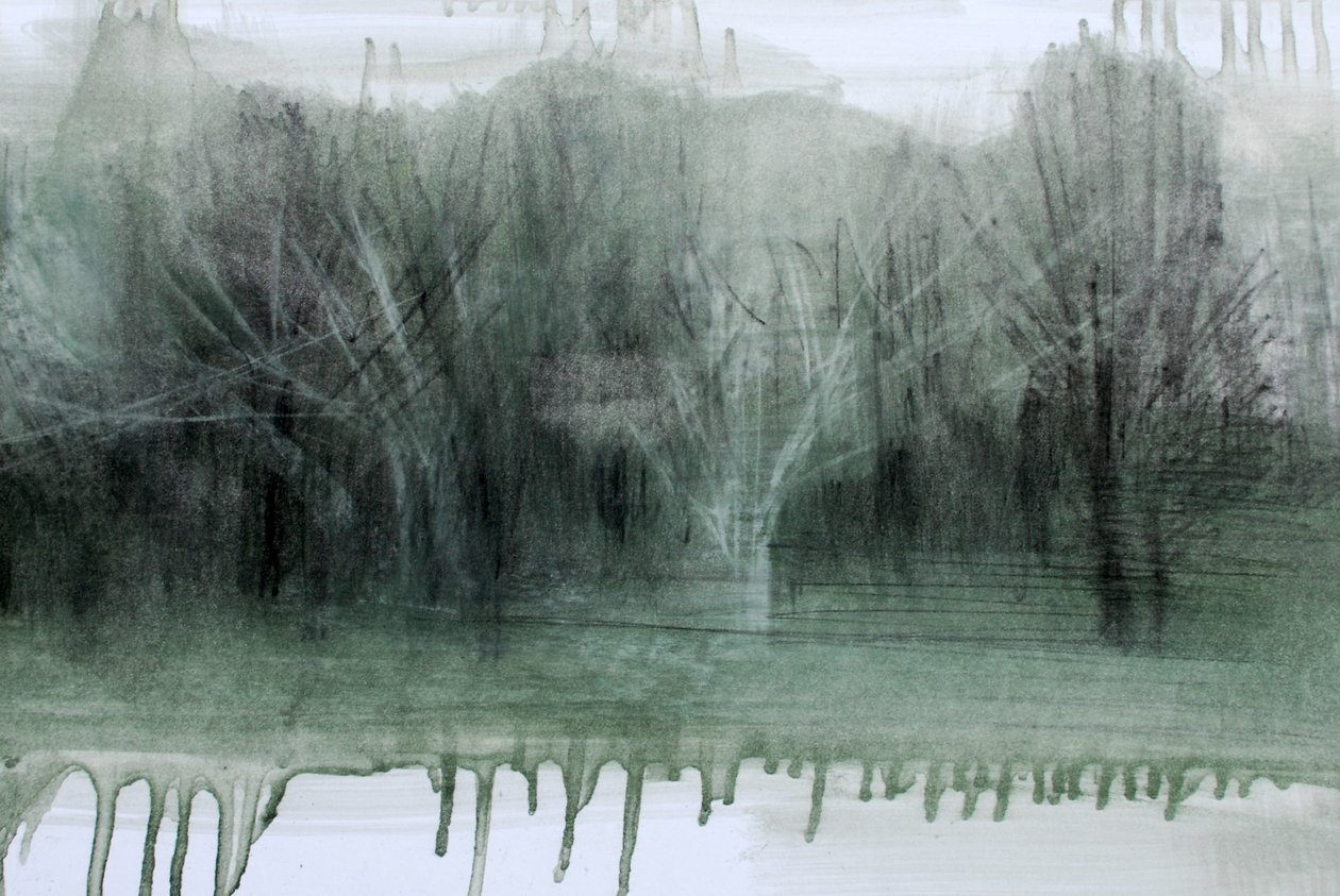 Unseen Busch, 2023 (óleo y carboncillo sobre papel) de Marina Falco