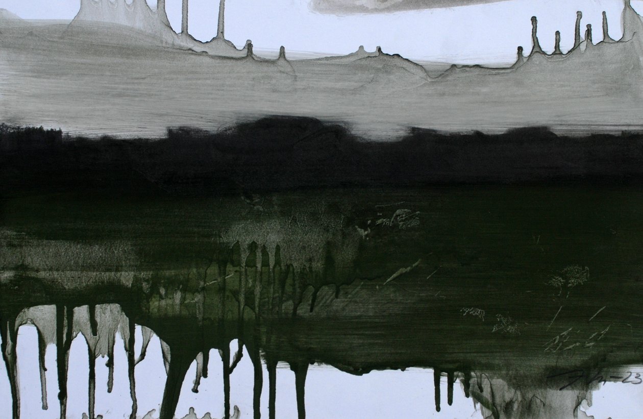 Paisaje invisible, 2023 (óleo y carboncillo sobre papel) de Marina Falco