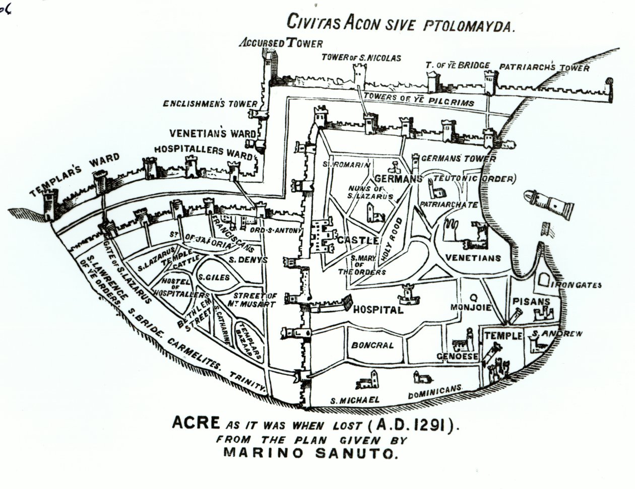 Acre como era cuando se perdió (A.D. 1291) de Marino the Elder Sanuto