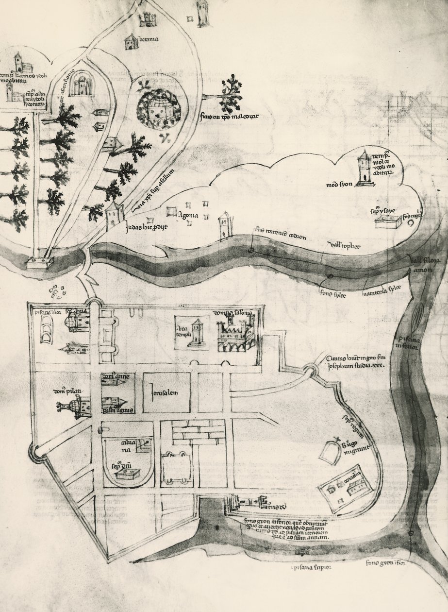 Mapa de Jerusalén, del Libro de los Secretos de los Fieles de la Cruz (Liber Secretorum Fidelium Crucis) de Marino the Elder (after) Sanuto