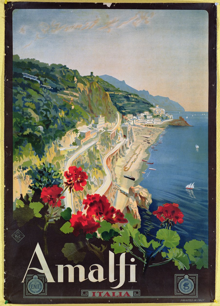 Póster publicitario de la Costa Amalfitana de Mario Borgoni