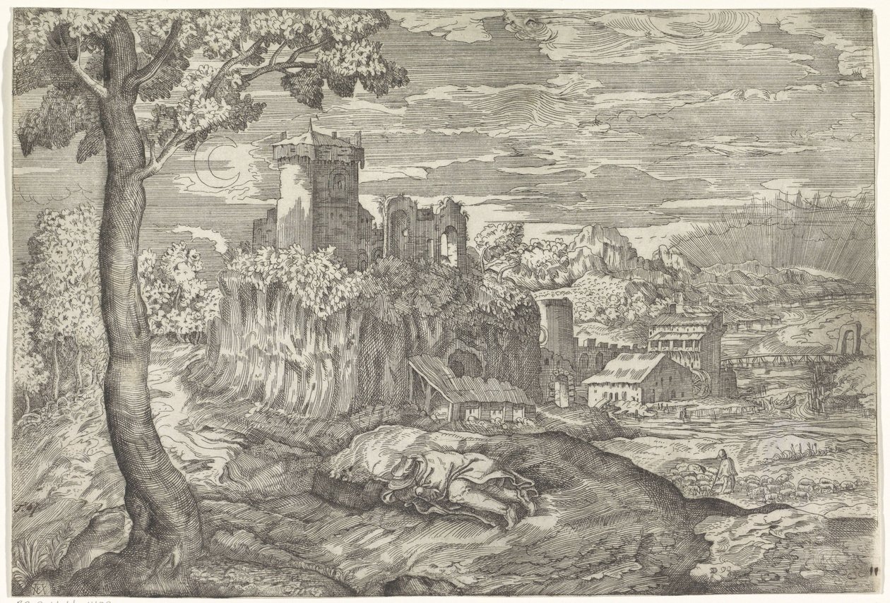 paisaje con ruinas de castillo de Mario Cartaro