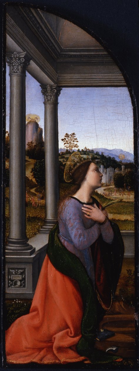 Tríptico, panel izquierdo: Santa Catalina de Alejandría, 1500 de Mariotto Albertinelli