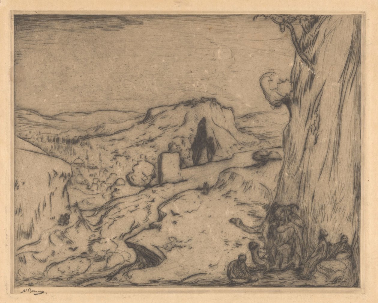 Vista de una ciudad oriental en un valle de Marius Bauer (signed by artist)