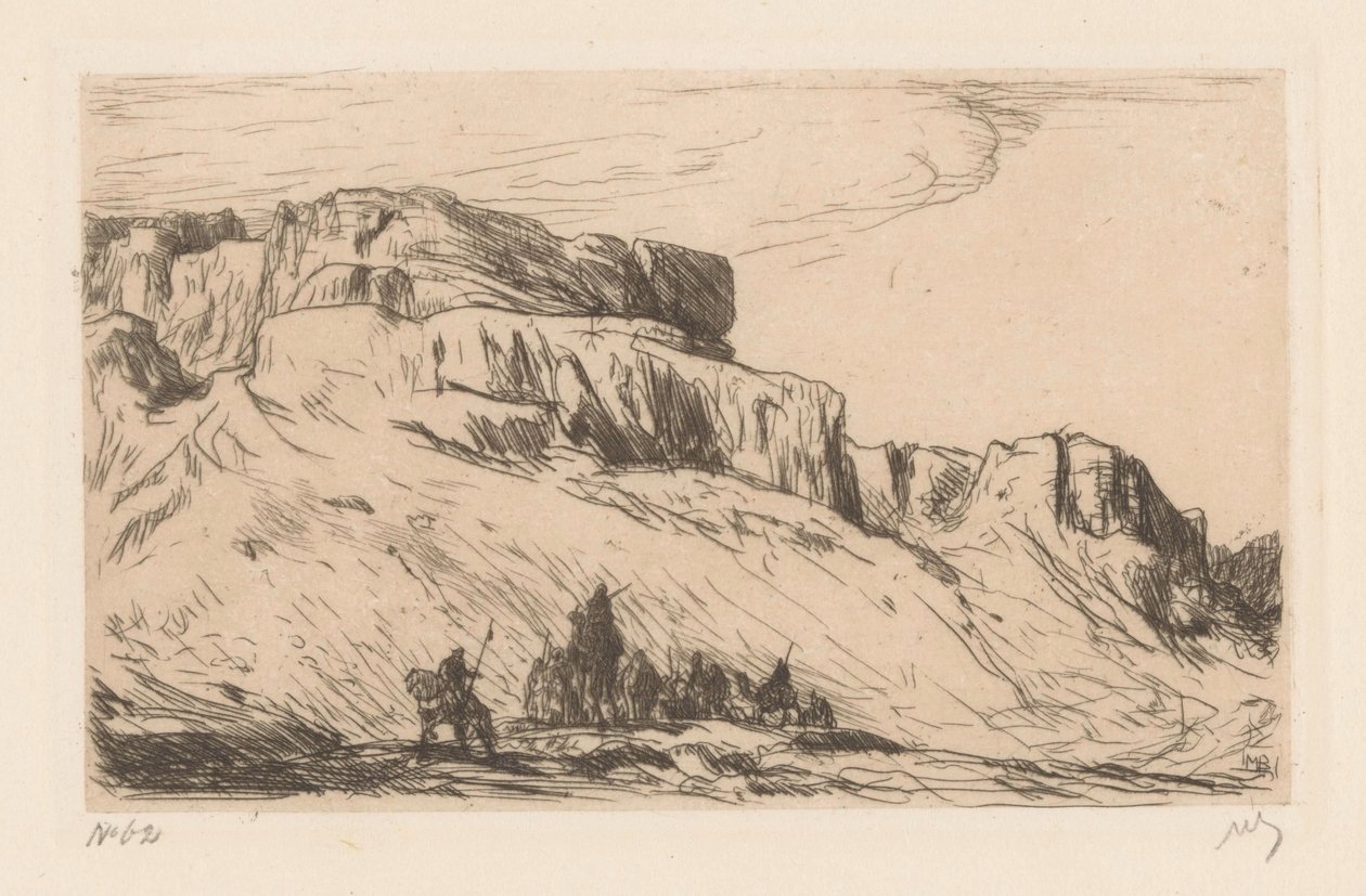 Caravana con camellos en un paisaje desértico de Marius Bauer (signed by artist)