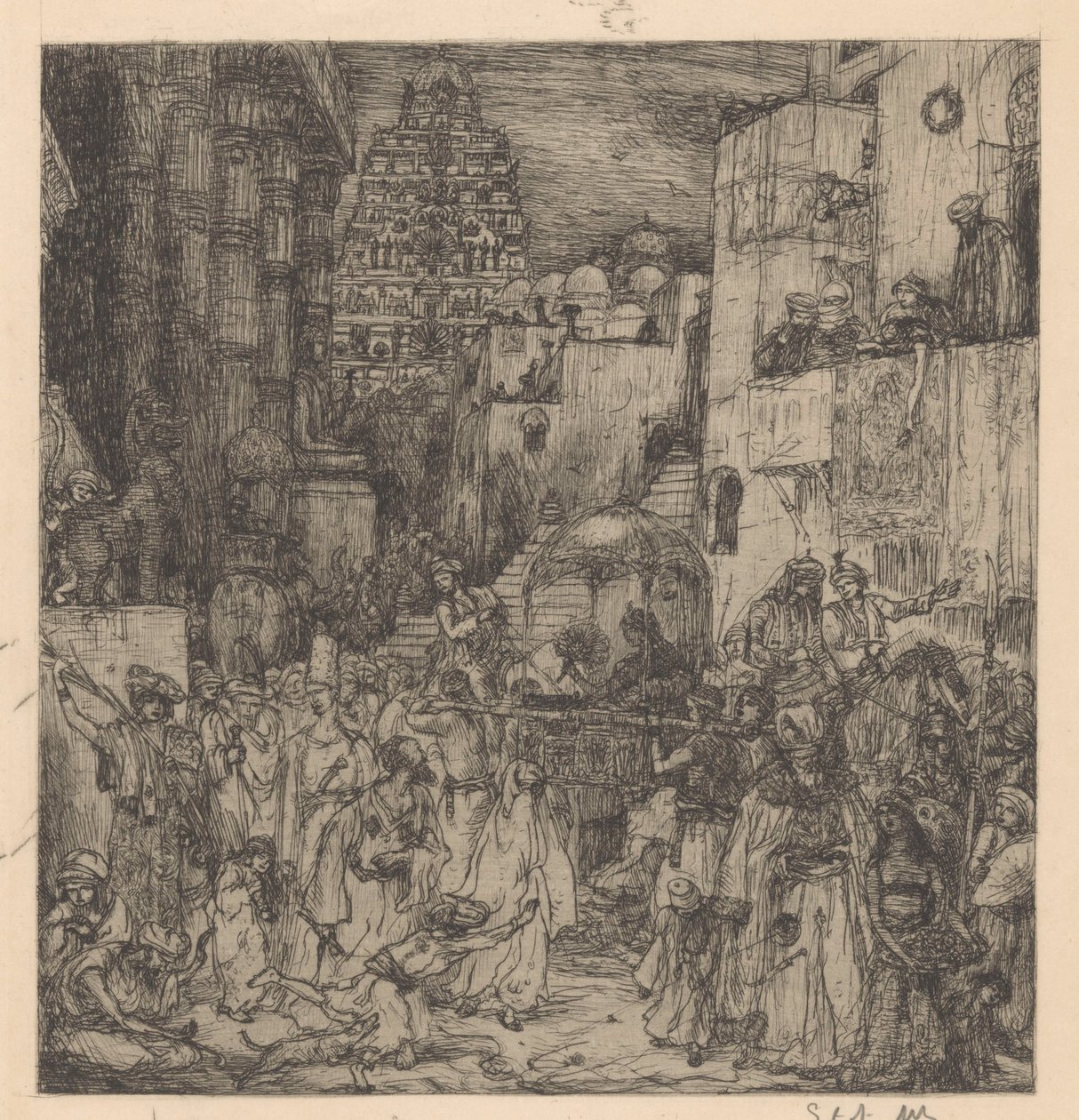 La multitud llenó las calles de grave alegría de Marius Bauer (signed by artist)