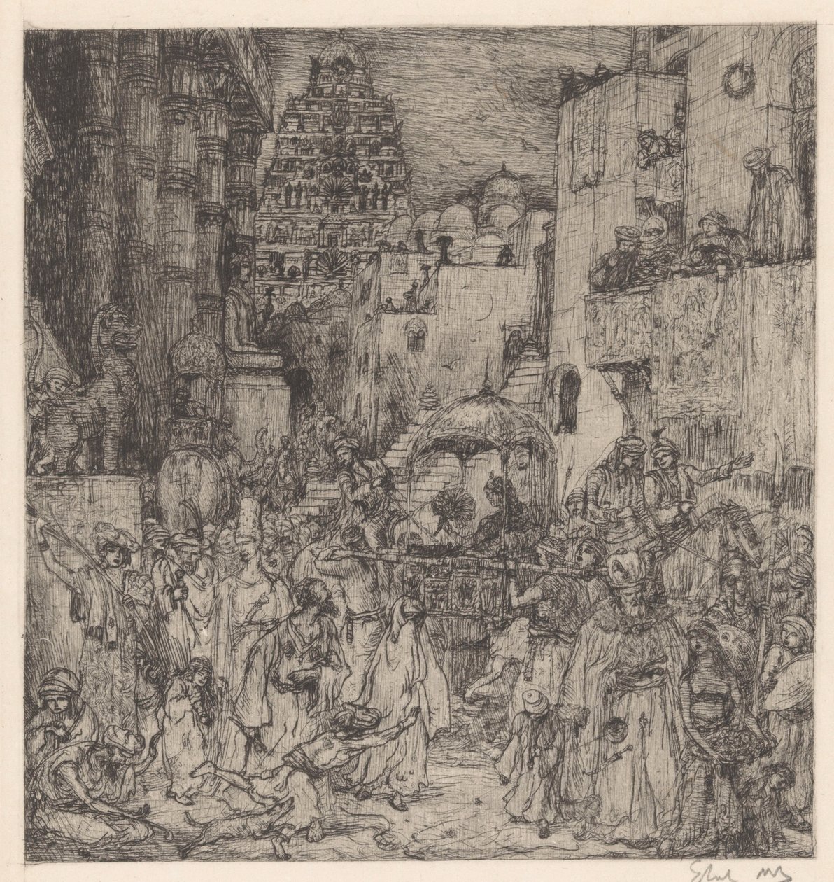 La multitud llenó las calles de grave alegría de Marius Bauer (signed by artist)