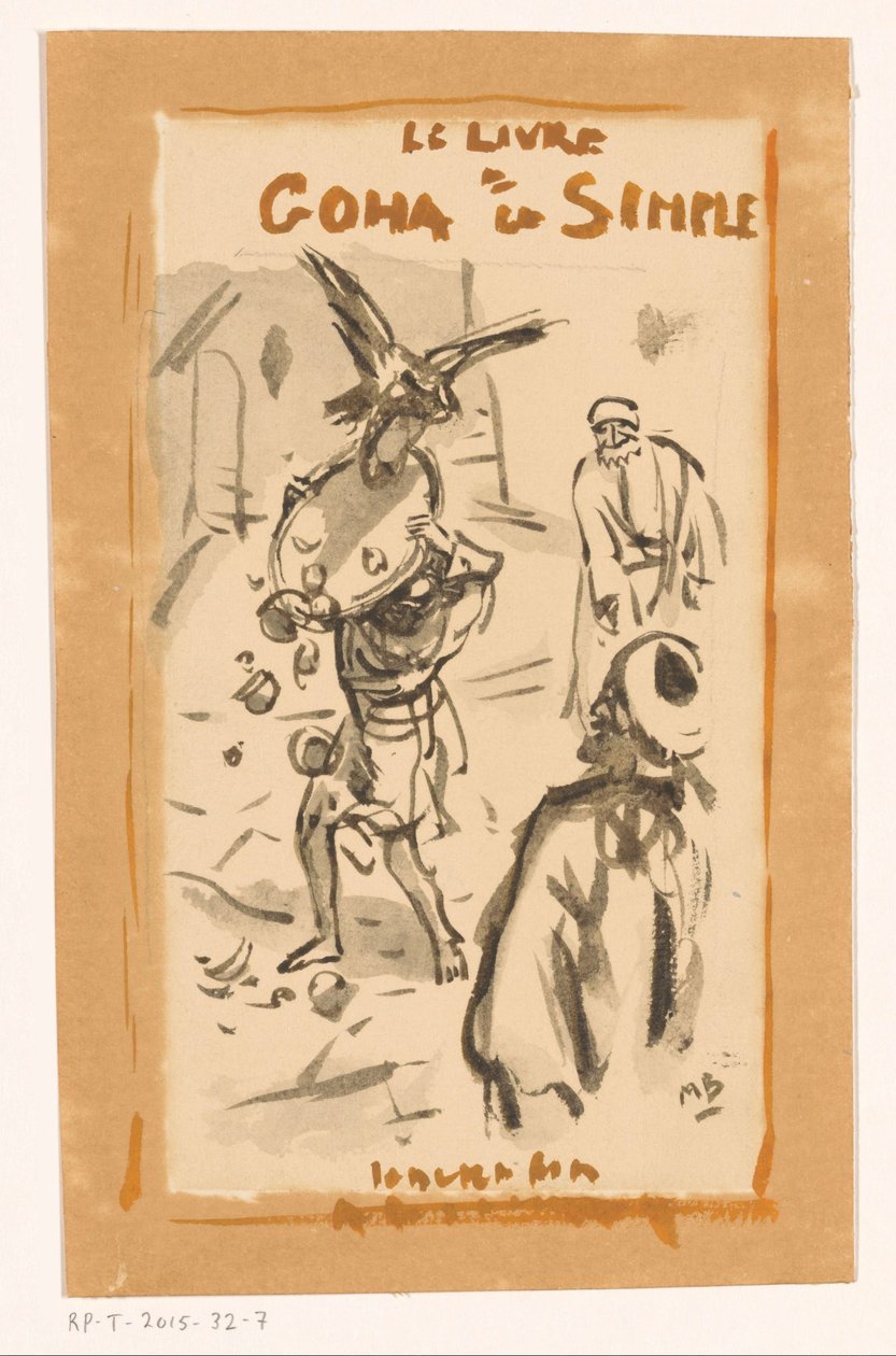 Hombre con bandeja atacado por un ave rapaz
Le livre Goha le Simple (título en el objeto) de Marius Bauer (signed by artist)