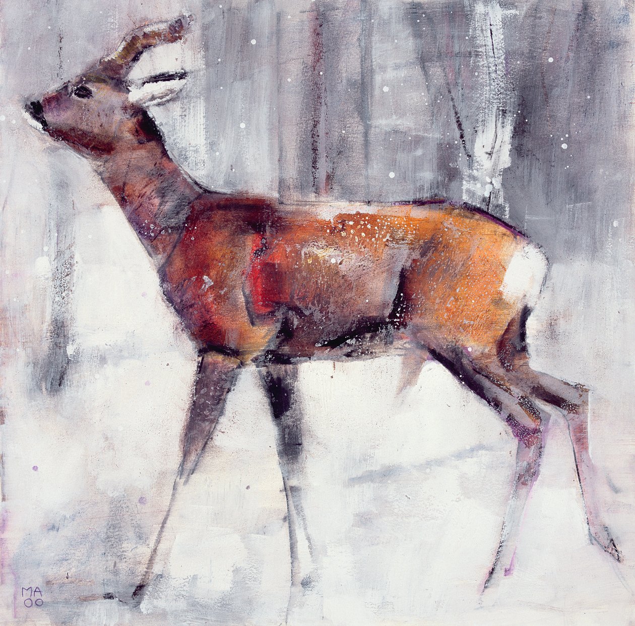 Ciervo en la nieve, 2000 de Mark Adlington