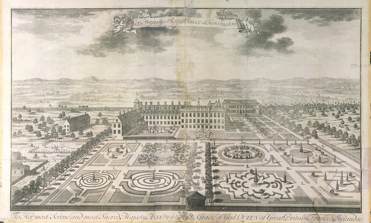 Vista aérea de los jardines del Palacio de Kensington, grabado por Johannes Kip (c.1652-1722) publicado por J. Smith, 1724 de Mark Anthony Hauduroy