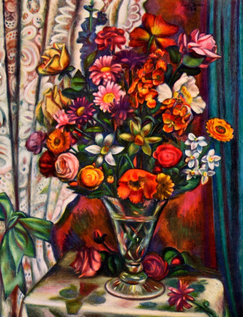 Naturaleza muerta de flores en un jarrón de plata, 1930 de Mark Gertler