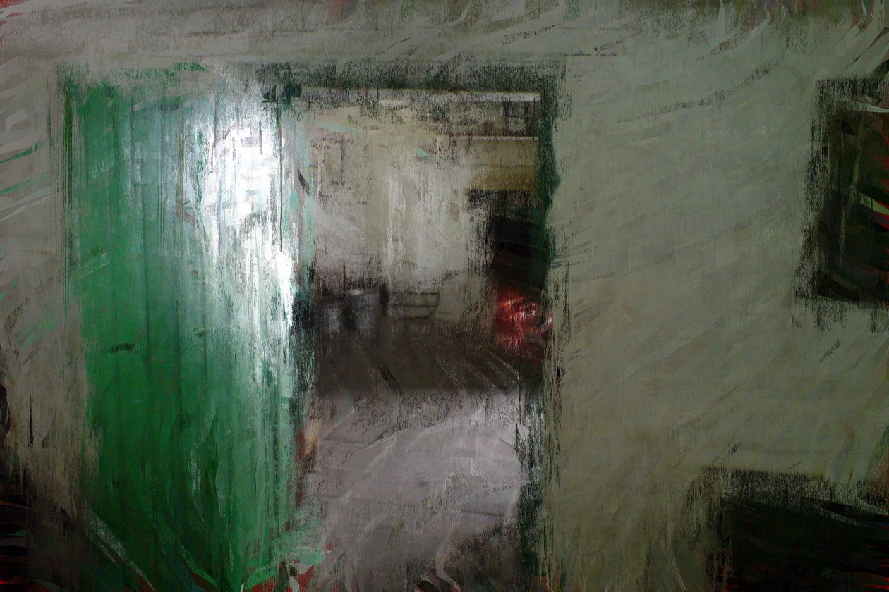 Serie de cabañas irlandesas - puerta verde (técnica mixta) de Mark Gordon
