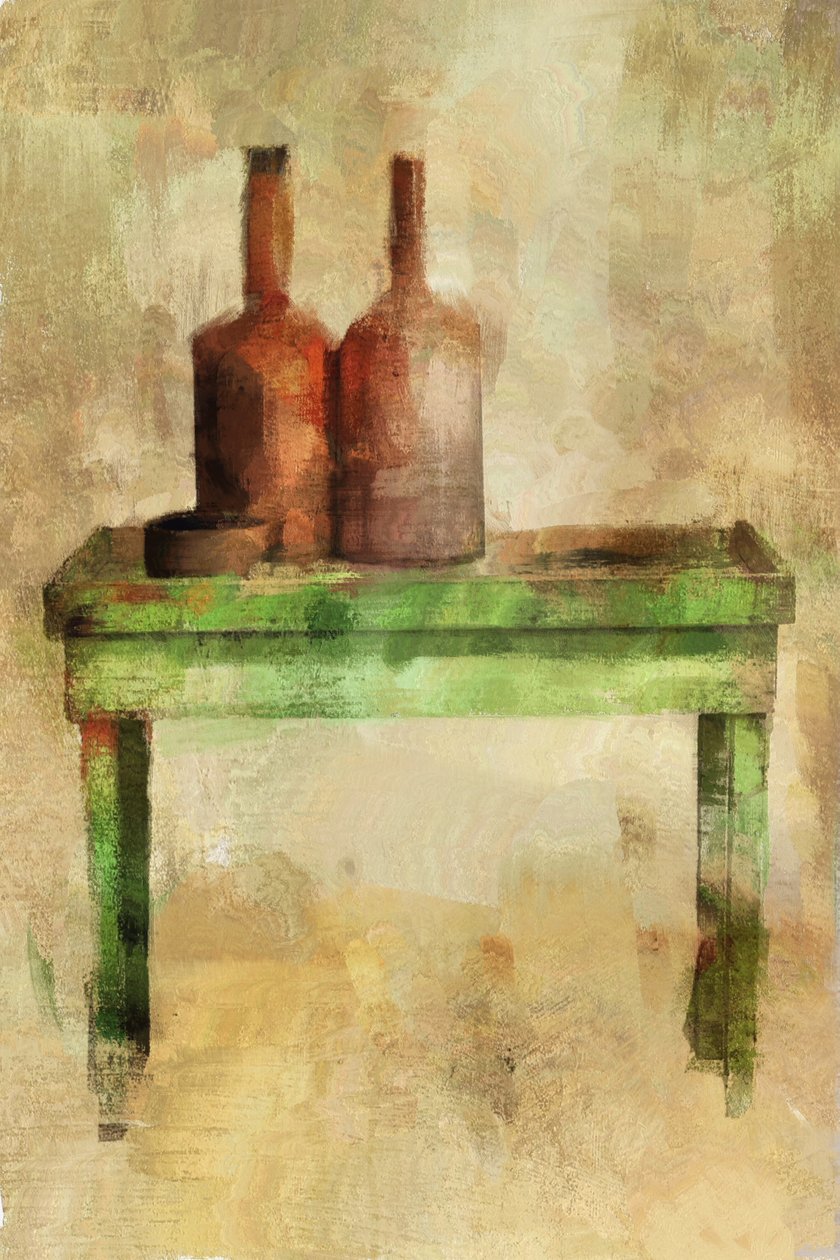 Mesa con botellas (técnica mixta) de Mark Gordon