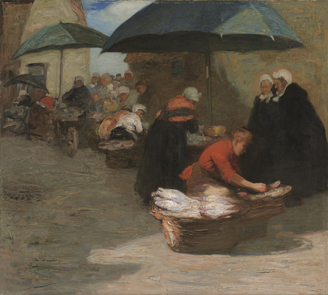 Un mercado de pescado flamenco (óleo sobre lienzo) de Mark Senior
