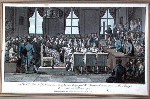 El Papa Pío VII visitando la Institución de Ciegos en París, dirigida por el Sr. Bertrand, sucesor de Valentin Haüy (1745-1822), 28 de febrero de 1805 de Marle Marle