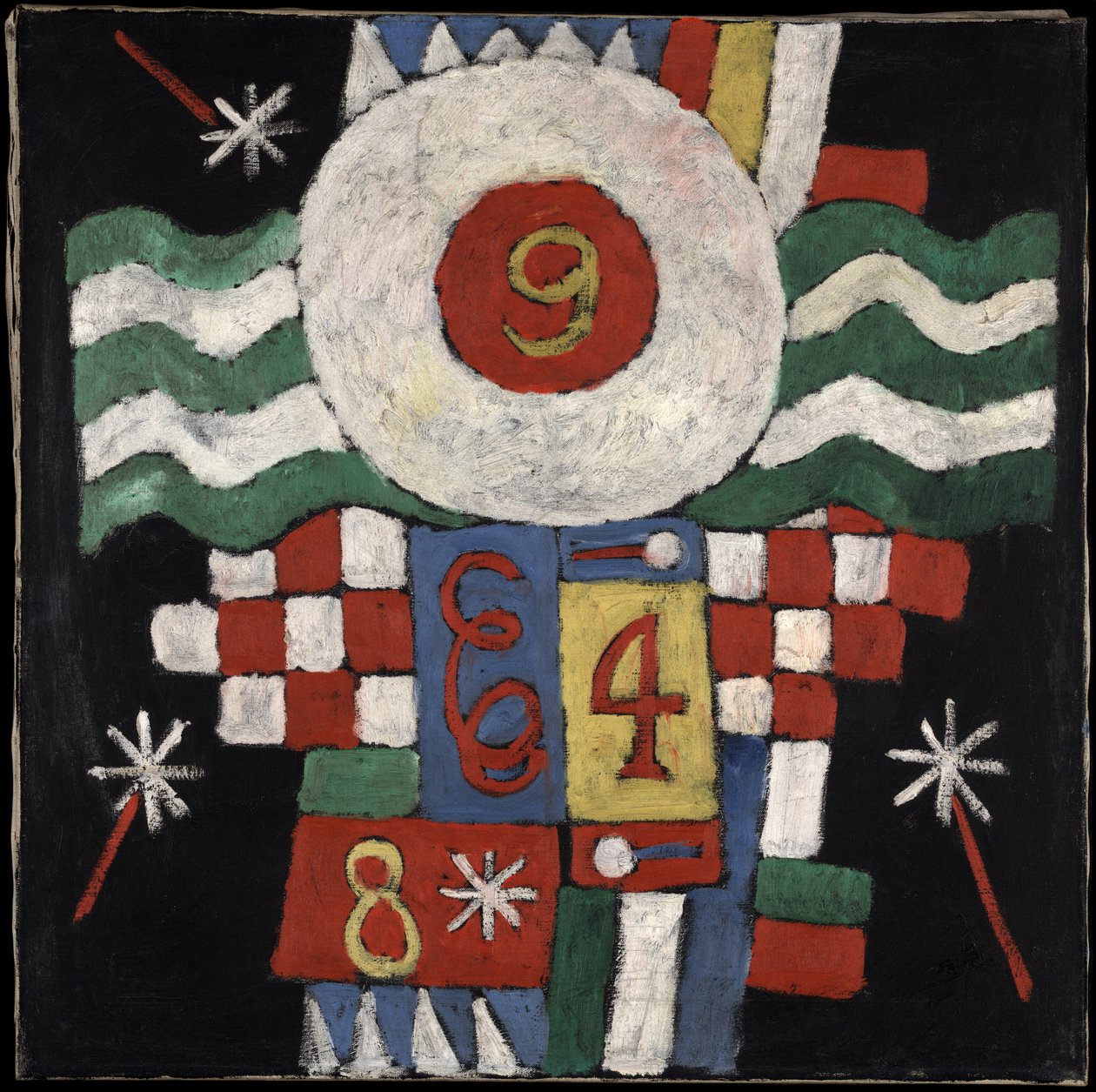 Colección de números, dibujos y letras que vi al principio de la guerra en Berlín, de carácter militar, c.1915 (óleo sobre lienzo) de Marsden Hartley