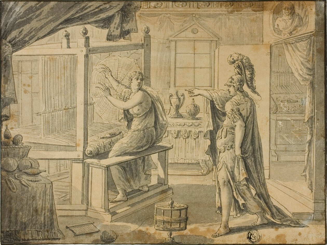 Arachne siendo convertida en araña por Minerva de Marten de Vos