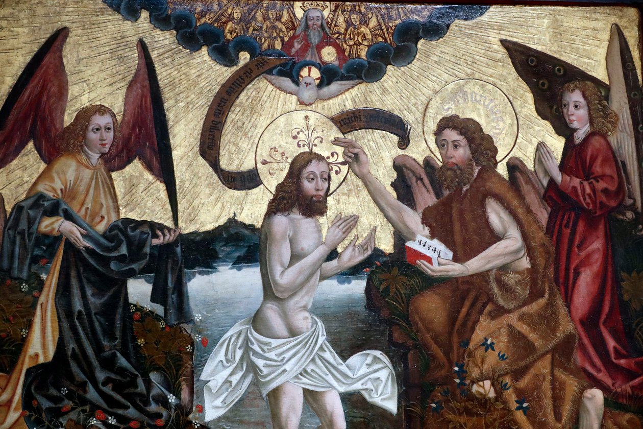El Bautismo de Jesús por Juan el Bautista de Martin Schongauer