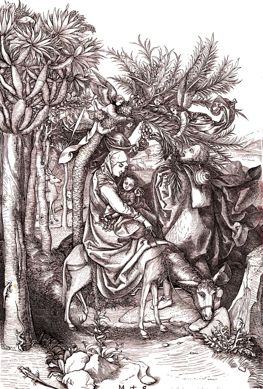 La huida a Egipto, la Sagrada Familia de Martin (after) Schongauer