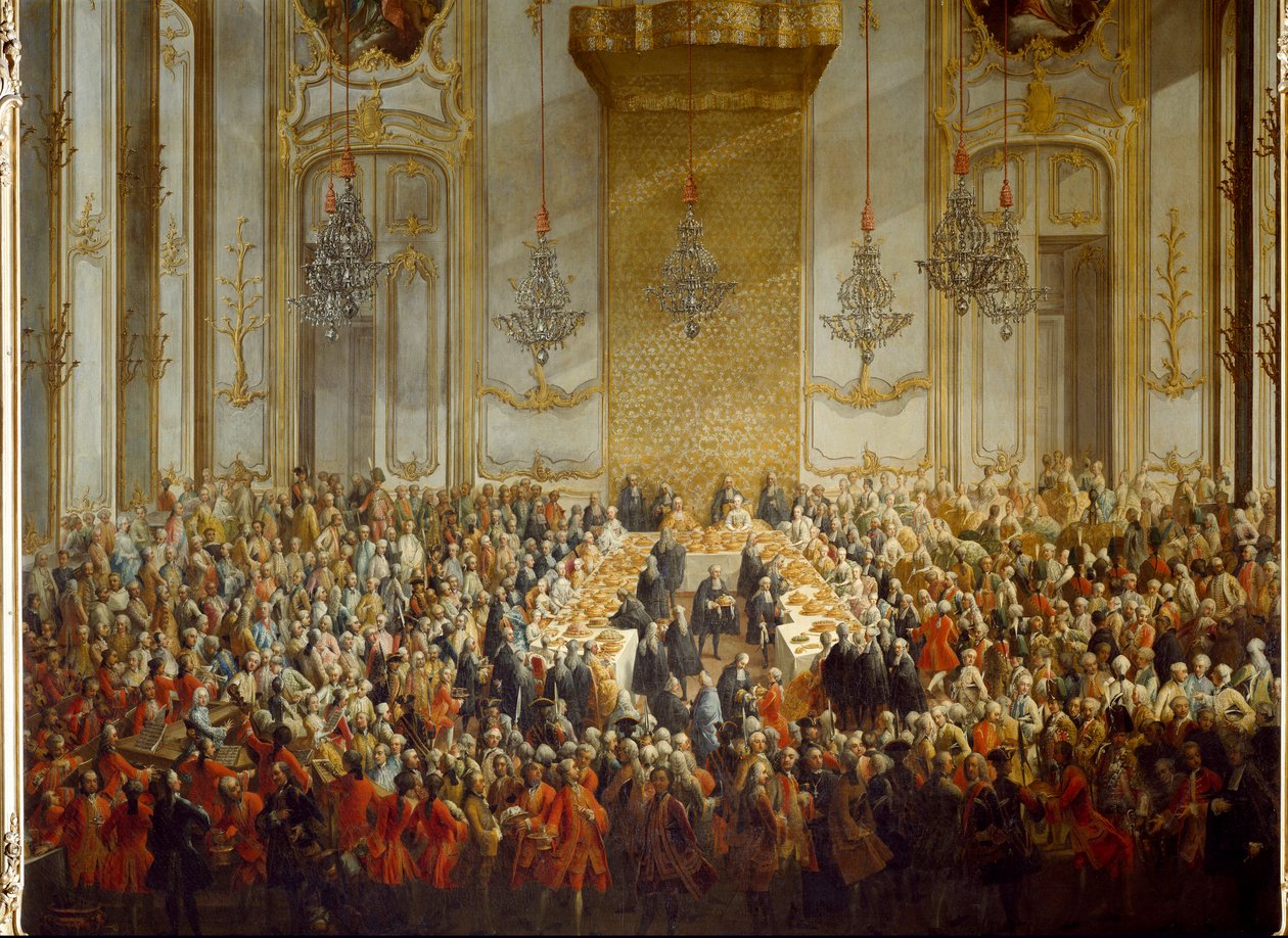Banquete oficial organizado para la boda de la Princesa Isabel de Parma con el Emperador José II, el 06/10/1760 (detalle) de Martin (and studio) Mytens or Meytens