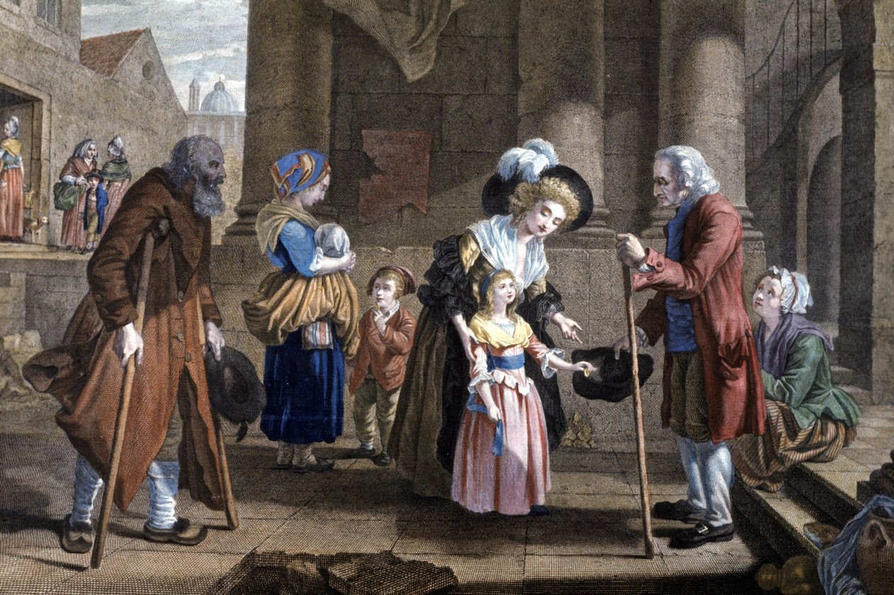 Lección de humanidad. Educación de una joven, c.1790 (grabado) de Martin Drölling
