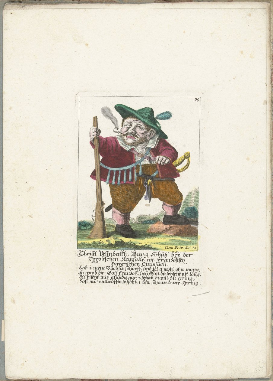De dwerg Christl Vestnbalkh, hacia 1710 Christl Vestnbalkh, Bürg Schütz cerca de la trampa de piedra tirolesa en el robo francés Bayrian (título sobre el objeto) Il Callotto resurcitato o Gabinete pequeño recién amueblado (título de la serie) de Martin Engelbrecht (attributed to)