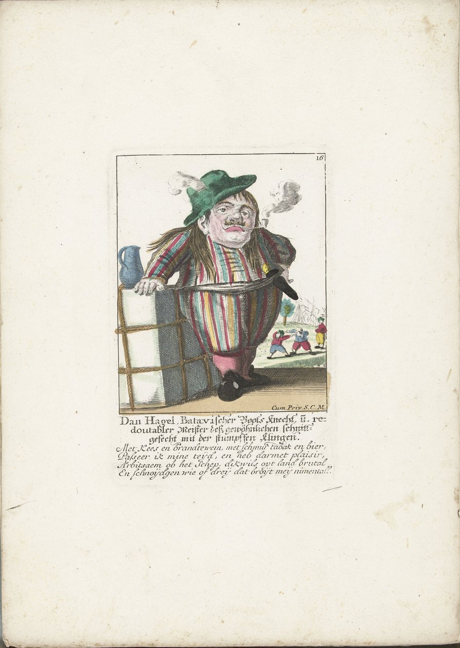 El dwerg Dan Hagel como marinero holandés, alrededor de 1710 Dan Hagel, barquero bátavo y maestro redoblado de la batalla ordinaria de corte con la hoja roma (título sobre el objeto) Il Callotto resurcitato o Cabi enano recién amueblado de Martin Engelbrecht (attributed to)