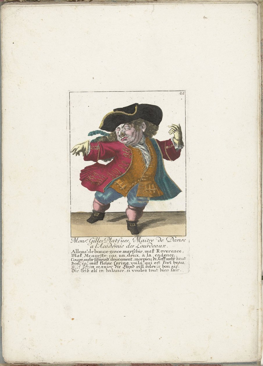 El enano Gilles Platfues como maestro de danza francesa, ca. 1710 monseñor Gilles Platfues, Maitre de Danse a l