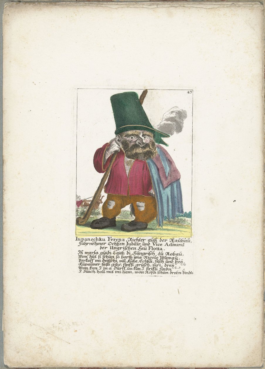 De dwerg Iupanschku Ferenz, hacia 1710 Iupanschku Ferenz, juez de Raubau, jefe buey Jubilir y vicealmirante del húngaro Heü Flotta (título sobre objeto) Il Callotto resurcitato o Gabinete pequeño recién amueblado (título de la serie) de Martin Engelbrecht (attributed to)