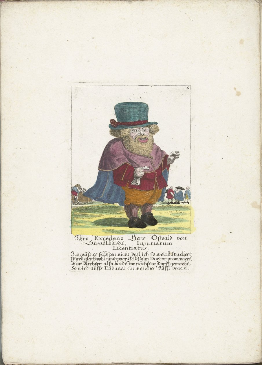 El dwerg Oswald van Stroblbardt, hacia 1710 Su Excelencia Herr Oswald von Stroblbardt Injuriarum Licentiatus (título sobre el objeto) Il Callotto resurcitato o Gabinete pequeño recién amueblado (título de la serie) de Martin Engelbrecht (attributed to)
