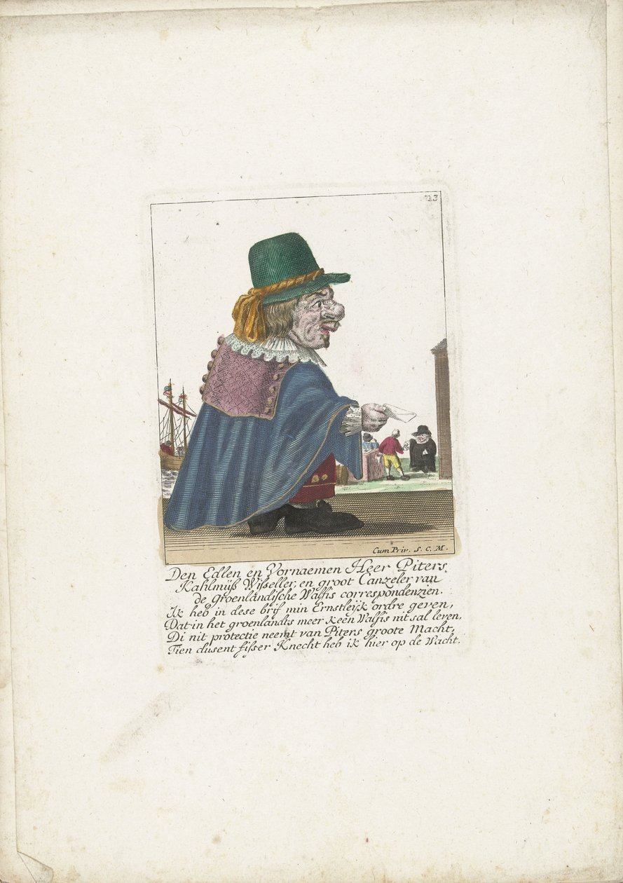 El enano Piters Kahlmüß Wisseller como ballenero, hacia 1710 Den Edlen y Vornaemen Heer Piters Kahlmüß Wisseller, y Groot Canzeler del Greenlandische Walfis corresponzien (título sobre el objeto) Il Callotto resurcitato oder Neu eingerichts Zwerchen C de Martin Engelbrecht (attributed to)